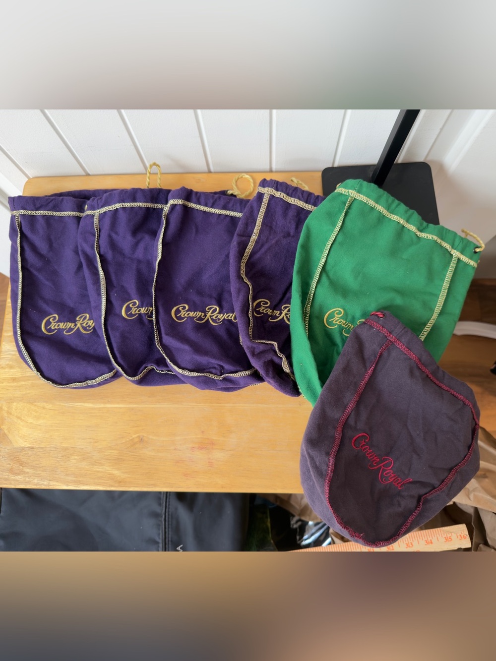 Crown Royal Bags Lot of 6 Assorted Colors & Sizes Whiskey Drawstring Pouches